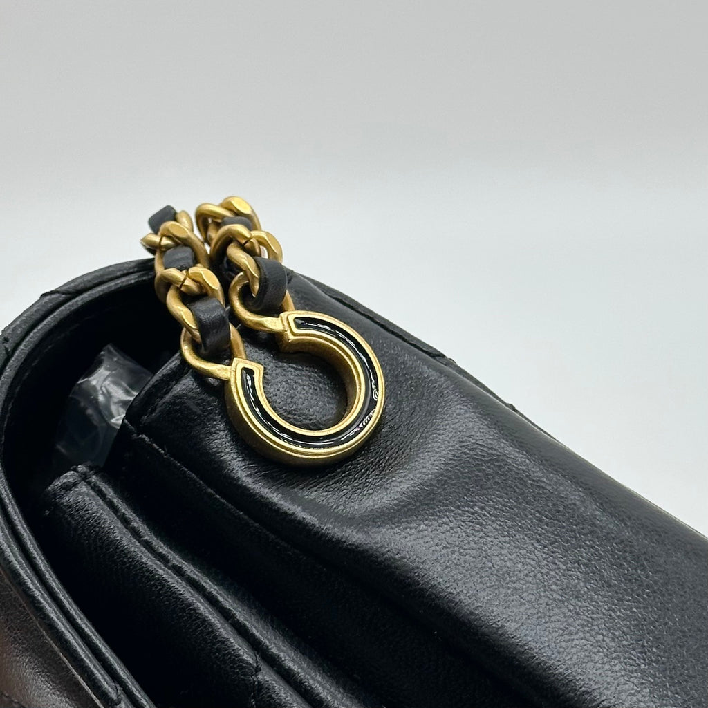 Chanel 24S Lambskin Double Chain Square Flap Bag Enamel Coco Logo Black Gold Hardware RFID