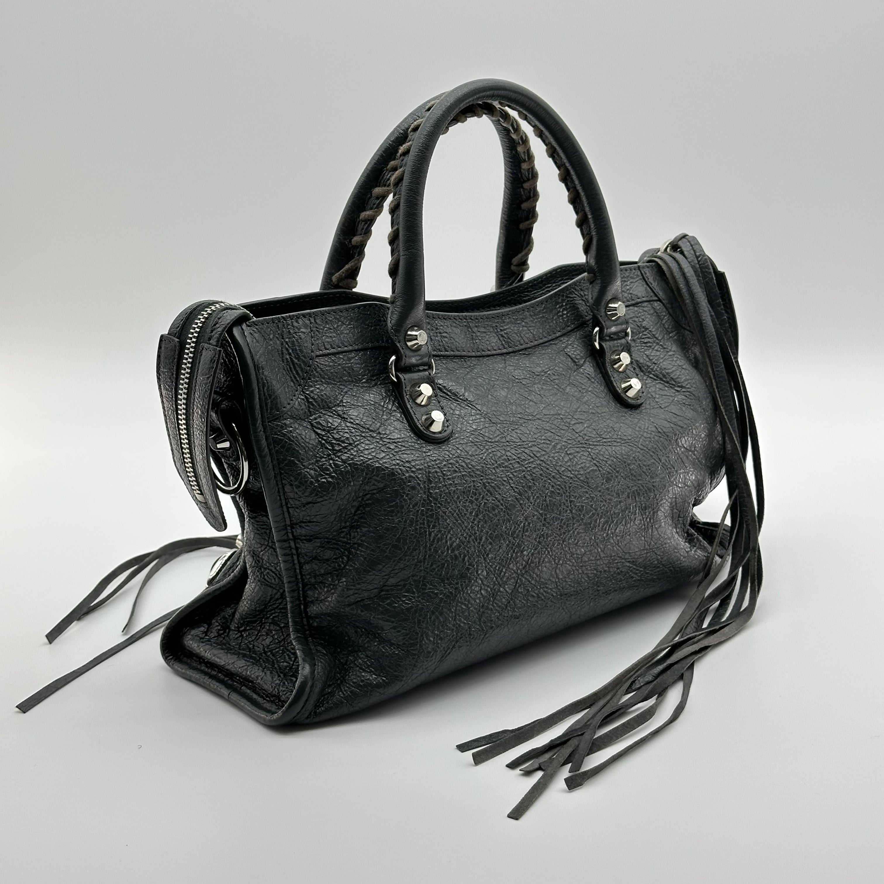 Balenciaga  Calfskin Leather  Silver Motorcycle City Bag