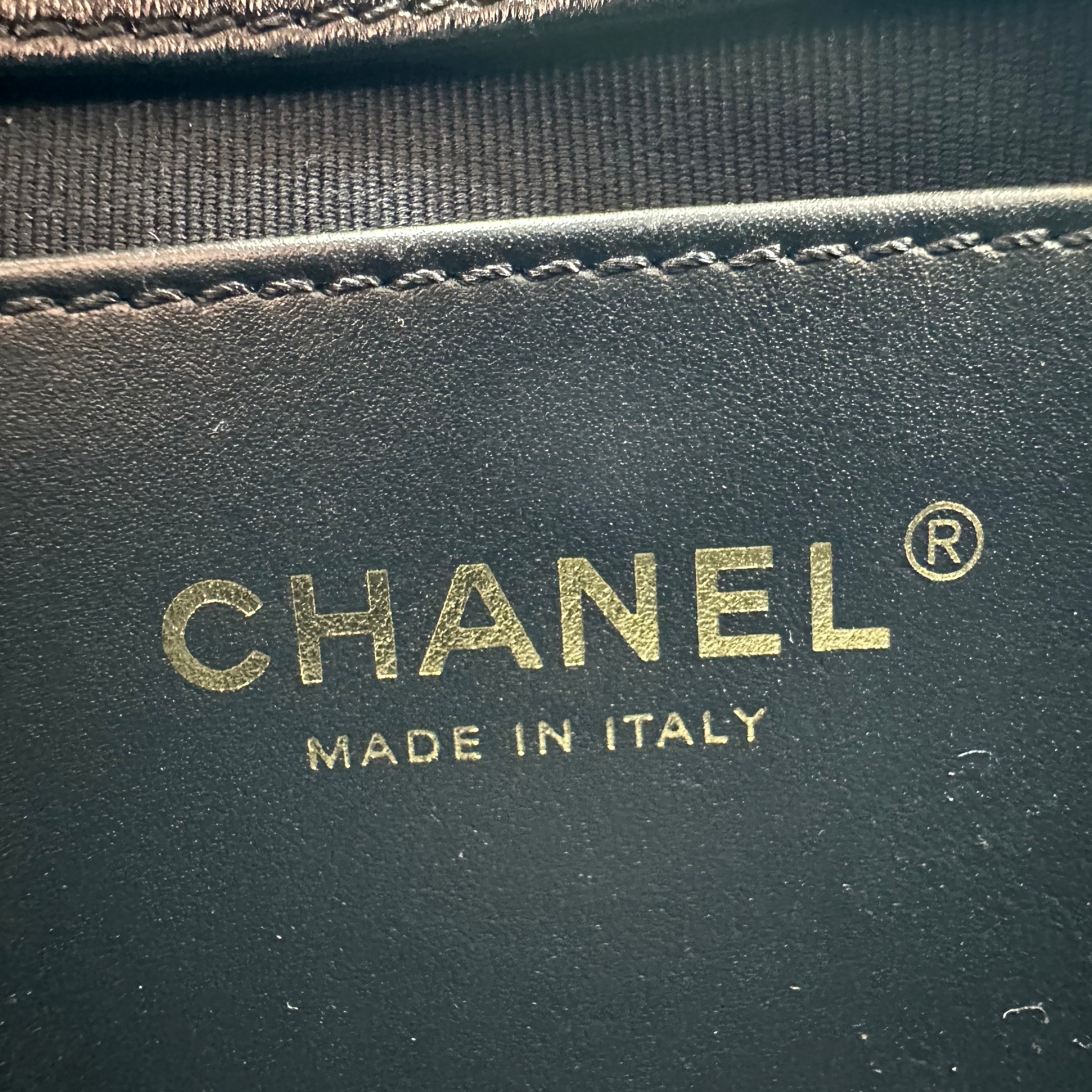Chanel 24S Lambskin Double Chain Square Flap Bag Enamel Coco Logo Black Gold Hardware RFID
