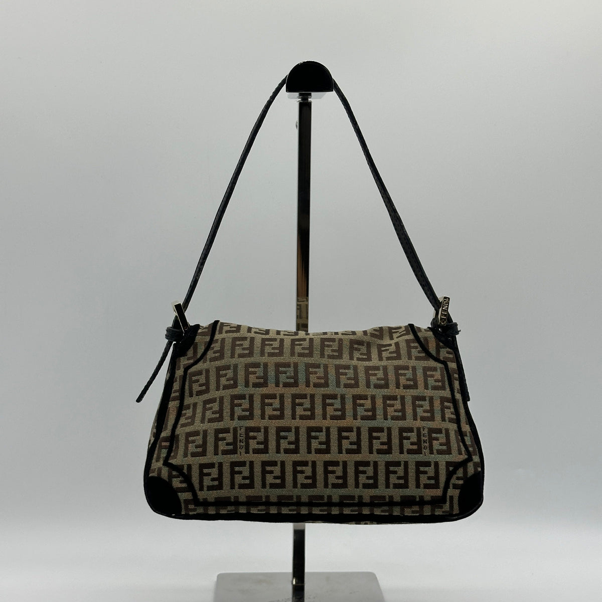 Fendi Zucchino Canvas Mamma Baguette Brown Shoulder Bag