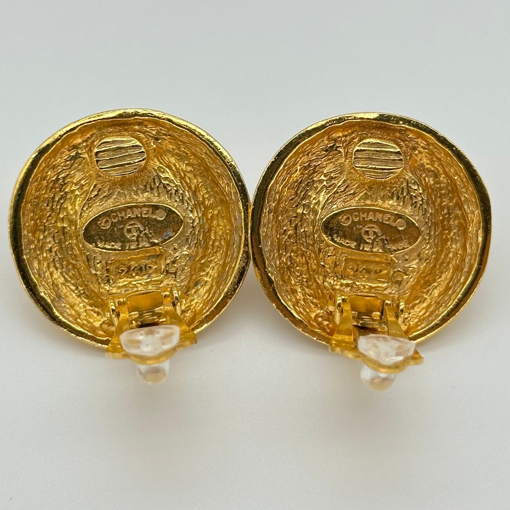 CHANEL Earrings Coco Mark Metal/Stone Gold/Brown Women's Free Shipping