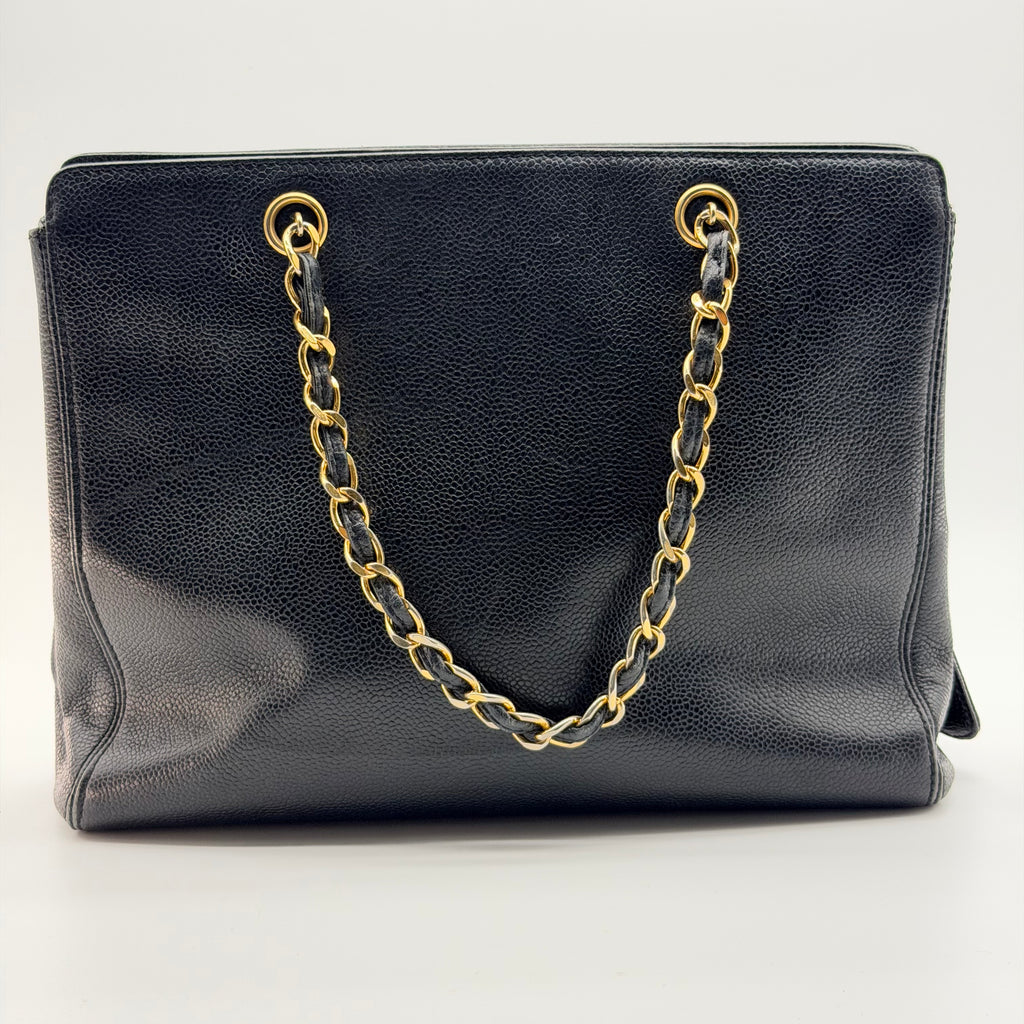 Chanel black caviar leather tote bag