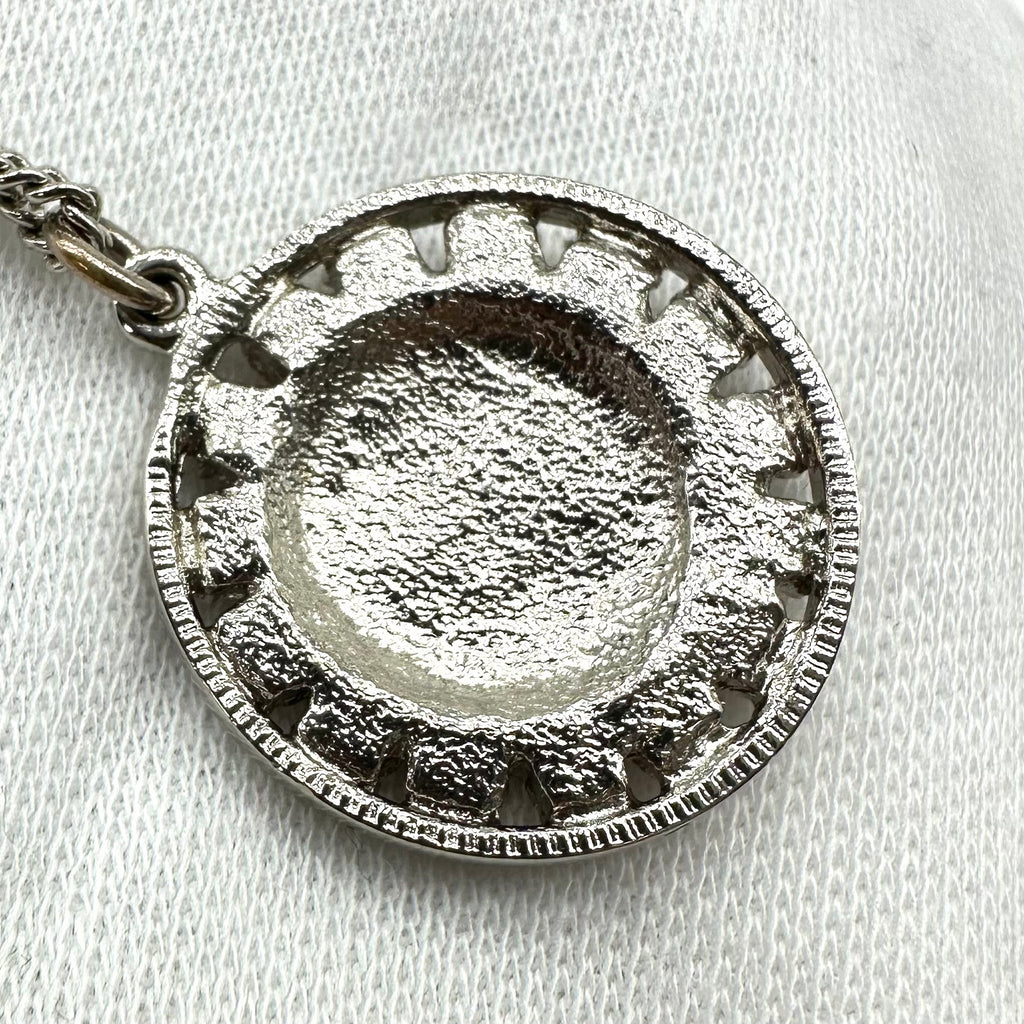 Chanel Vintage Cutout Double CC Coin Necklace Black Silver