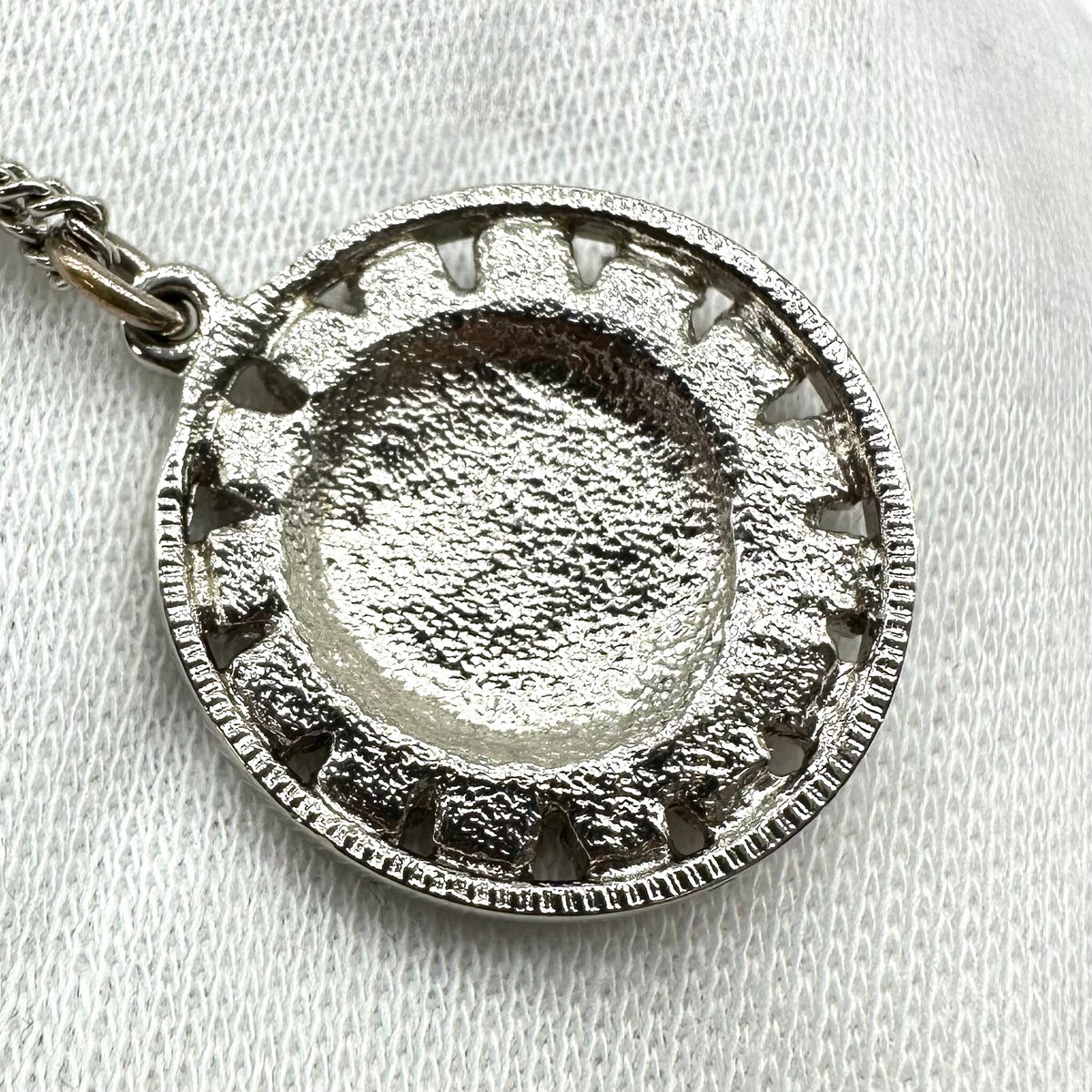 Chanel Vintage Cutout Double CC Coin Necklace Black Silver