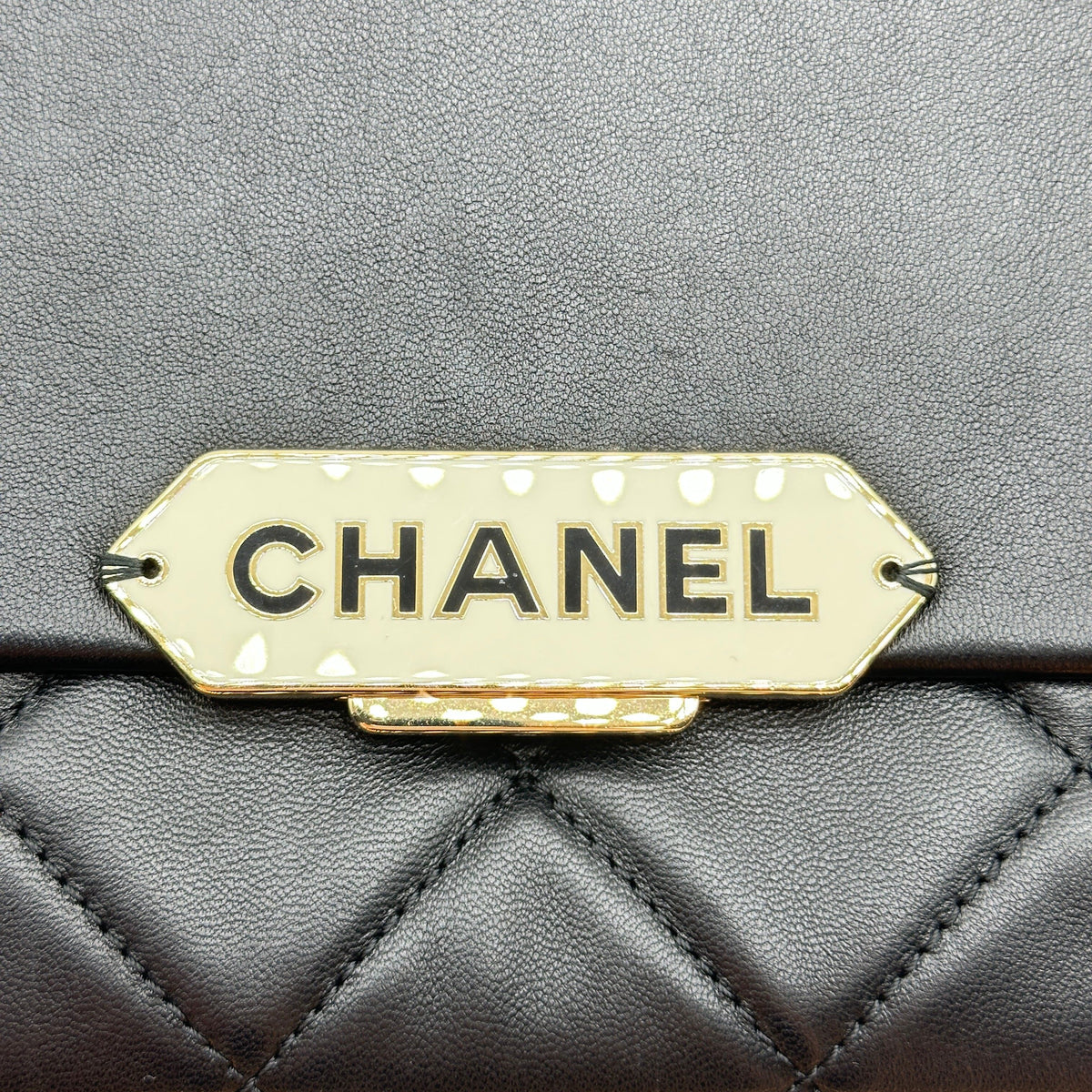 Chanel Matelasse Leather Logo Plate Black Crossbody Bag