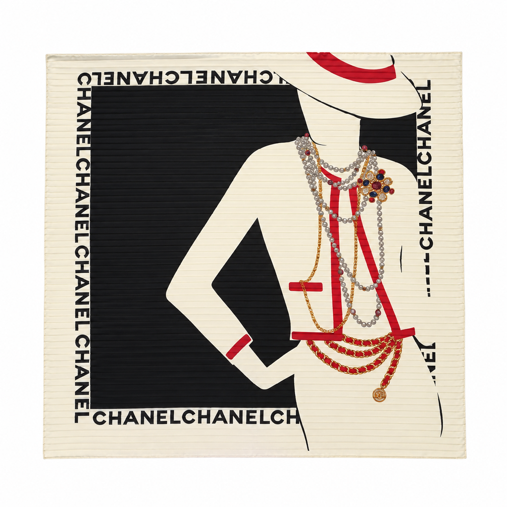 Chanel Jewelry Print Silk Navy Ivory Scarf