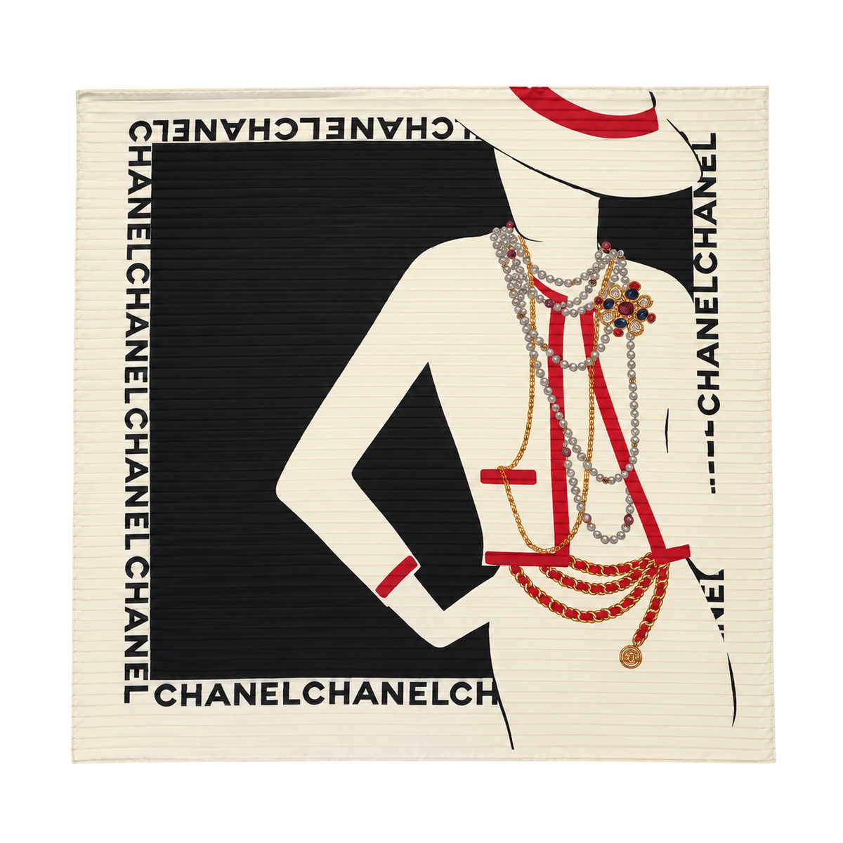 Chanel Jewelry Print Silk Navy Ivory Scarf