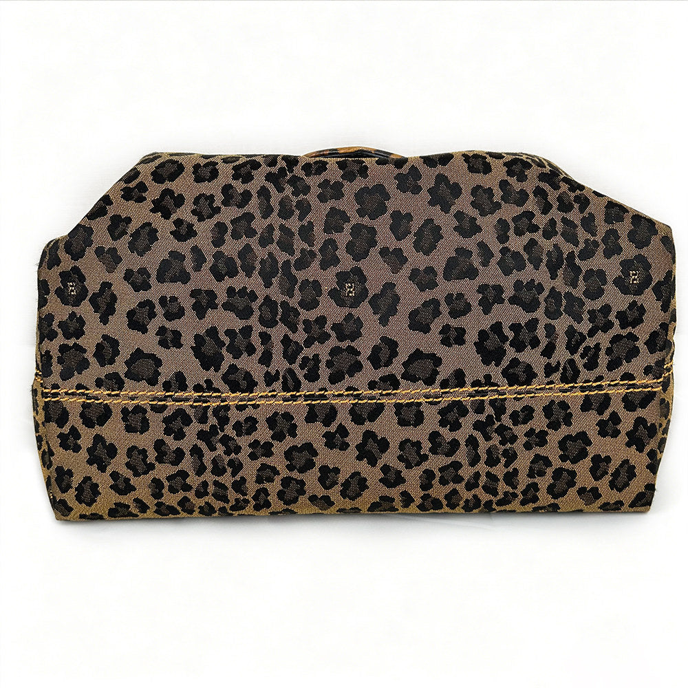 Fendi Leopard Print Canvas Shoulder Bag with Leather Chain Strap