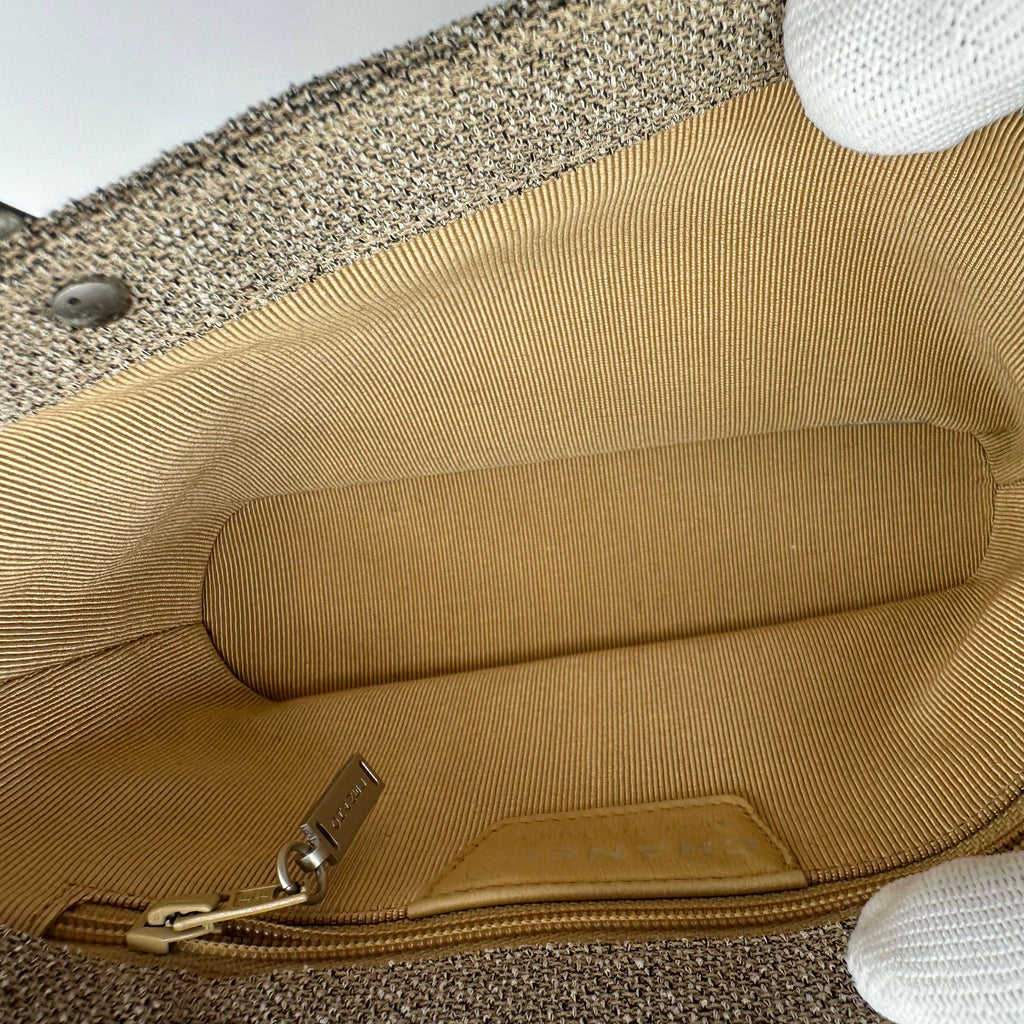 Chanel Mini Canvas Tote Bag Beige Matte Silver Hardware Vintage 5 Series