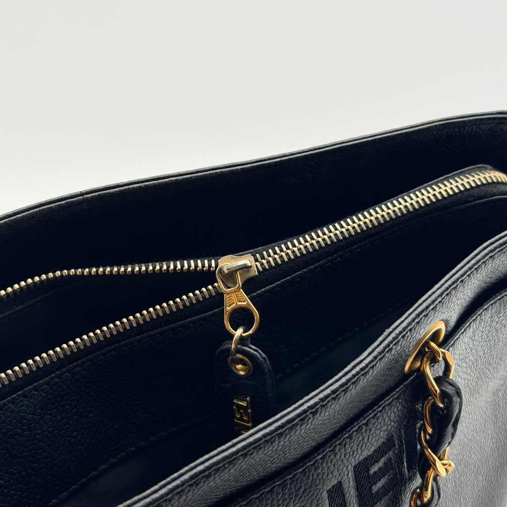 Chanel black caviar leather tote bag