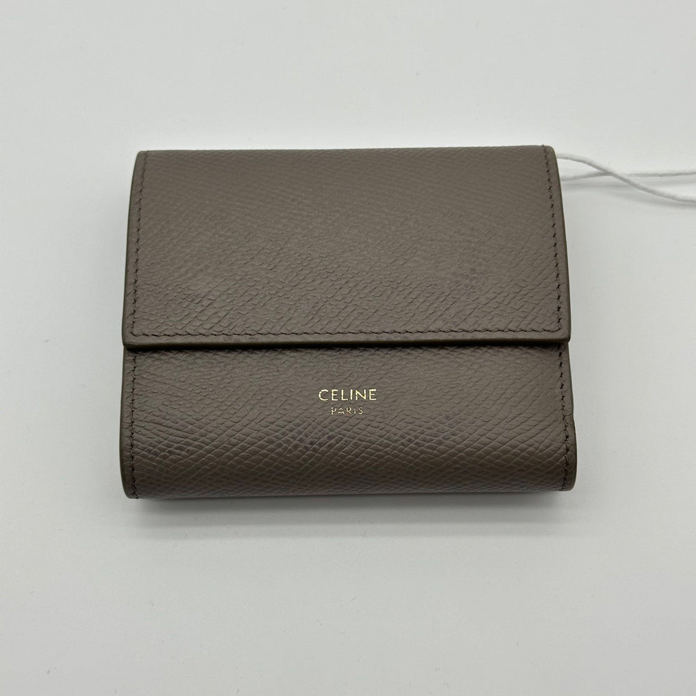 CELINE Small Trifold Wallet in Grained Calfskin Taupe