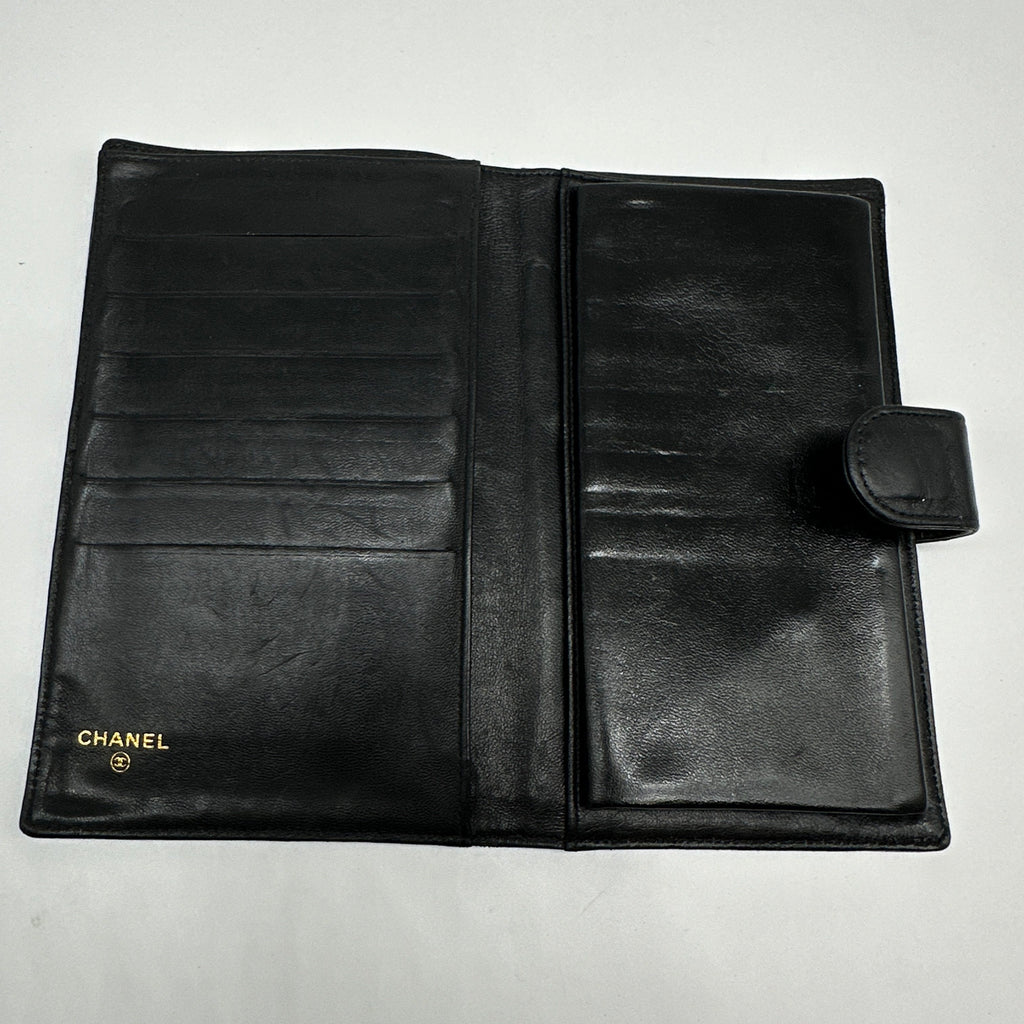 Chanel Leather CC Logo Black Bifold Long Wallet