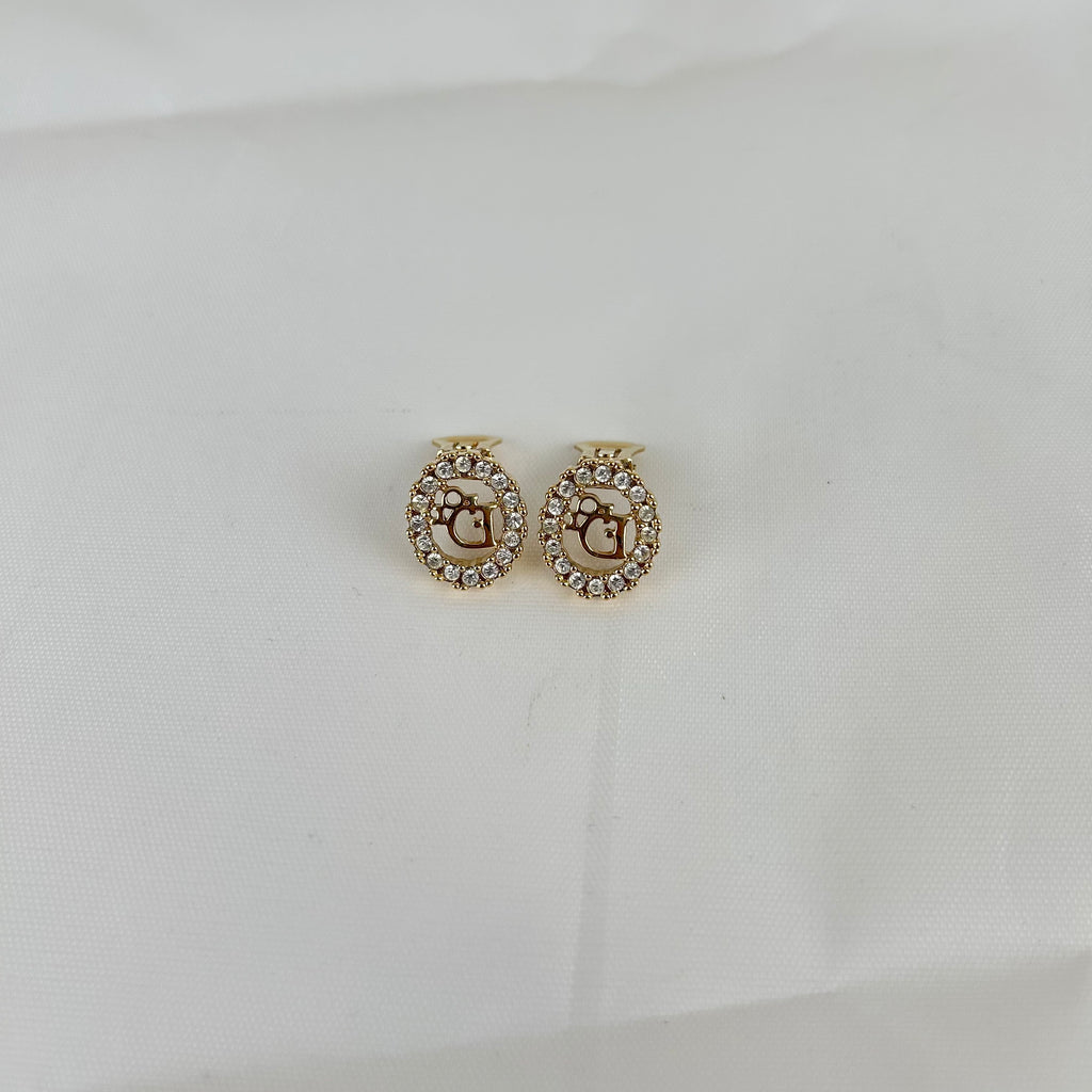 クリスチャン・ディオール Oval Rhinestone ゴールド カラー Logo イヤリング ヴィンテージ Jewelry