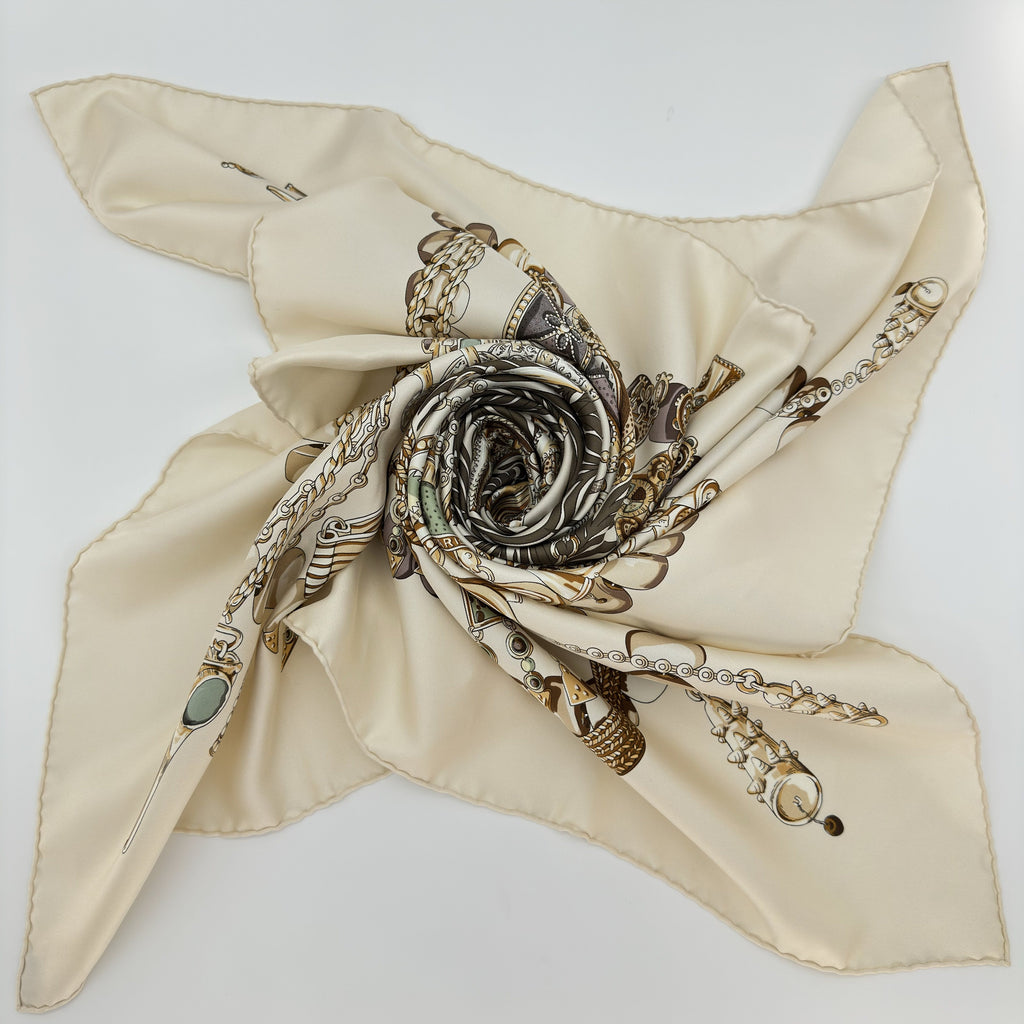 Hermès hermes 90cm Silk Carré Scarf ‘Terres Précieuses’ Light Beige & Brown, Luxury Accessory