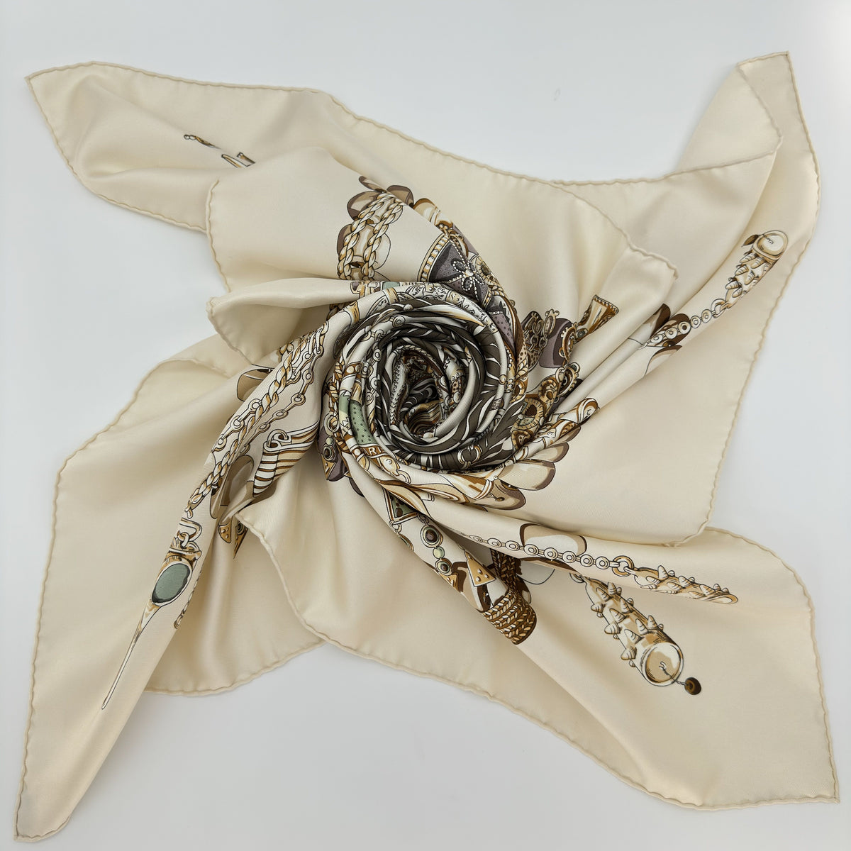 Hermès hermes 90cm Silk Carré Scarf ‘Terres Précieuses’ Light Beige & Brown, Luxury Accessory