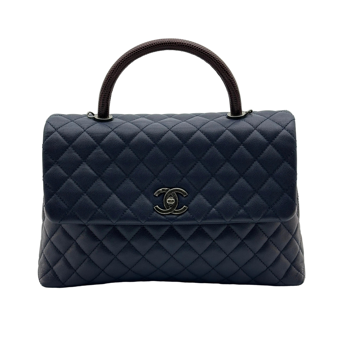 Chanel Quilted Caviar Leather Navy Top Handle Flap Bag