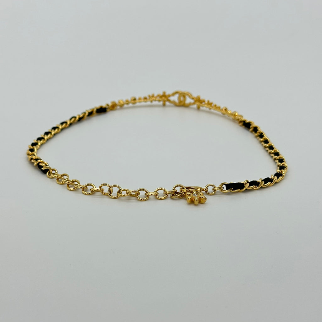 Chanel Leather Chain Choker with Double CC Rhinestone Logo Necklace
