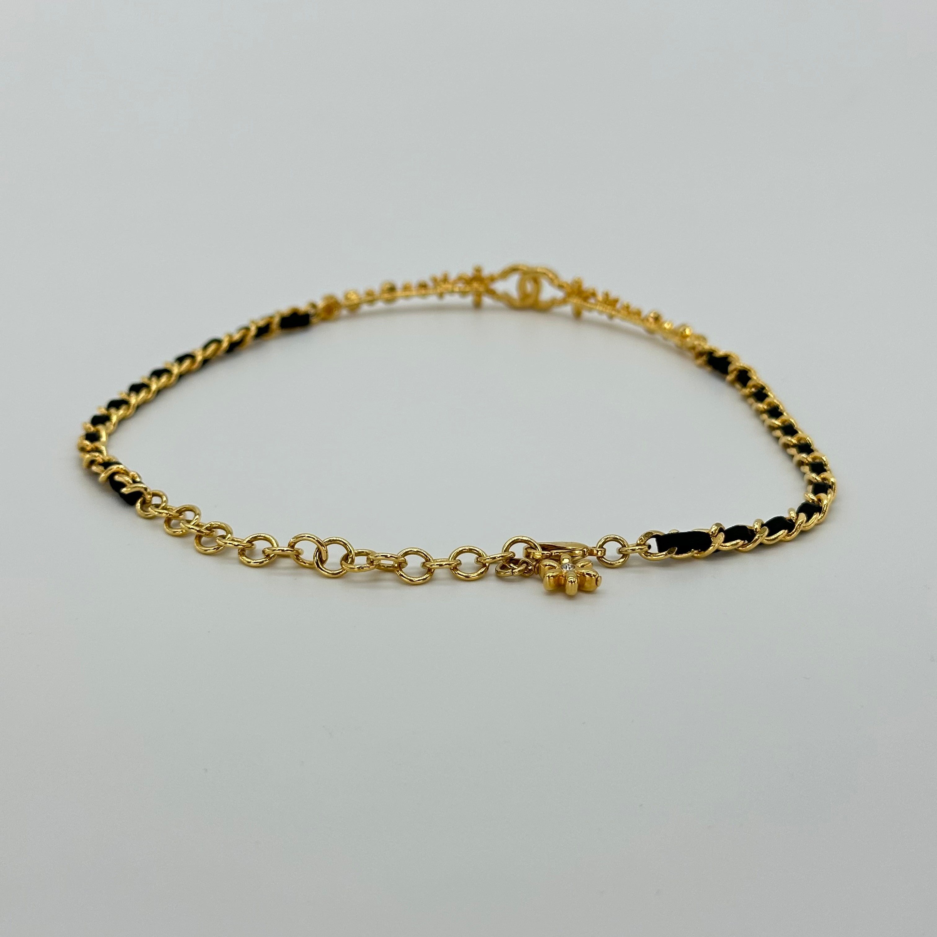 Chanel Leather Chain Choker with Double CC Rhinestone Logo Necklace