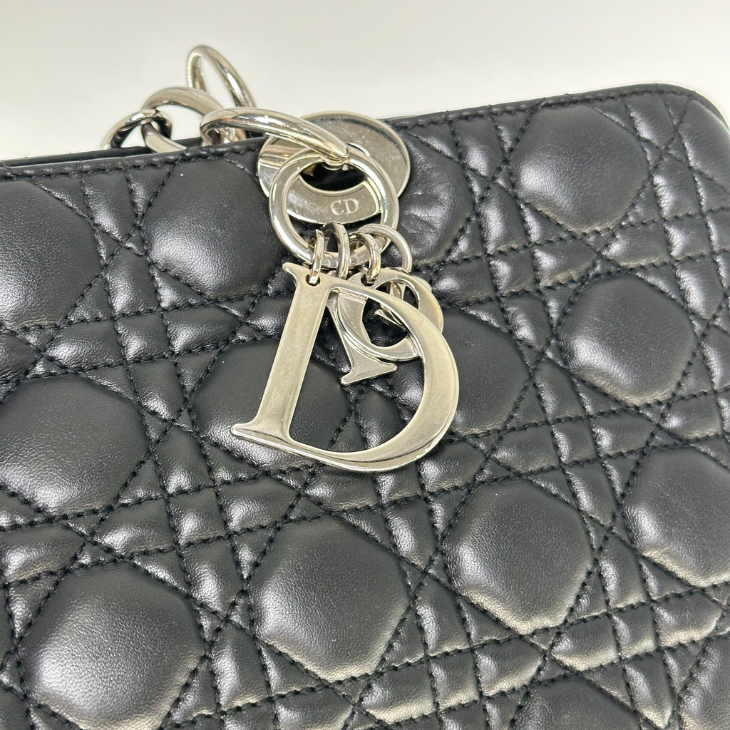 Christian Dior Lambskin Cannage Medium Dior Soft Shopping Tote Black