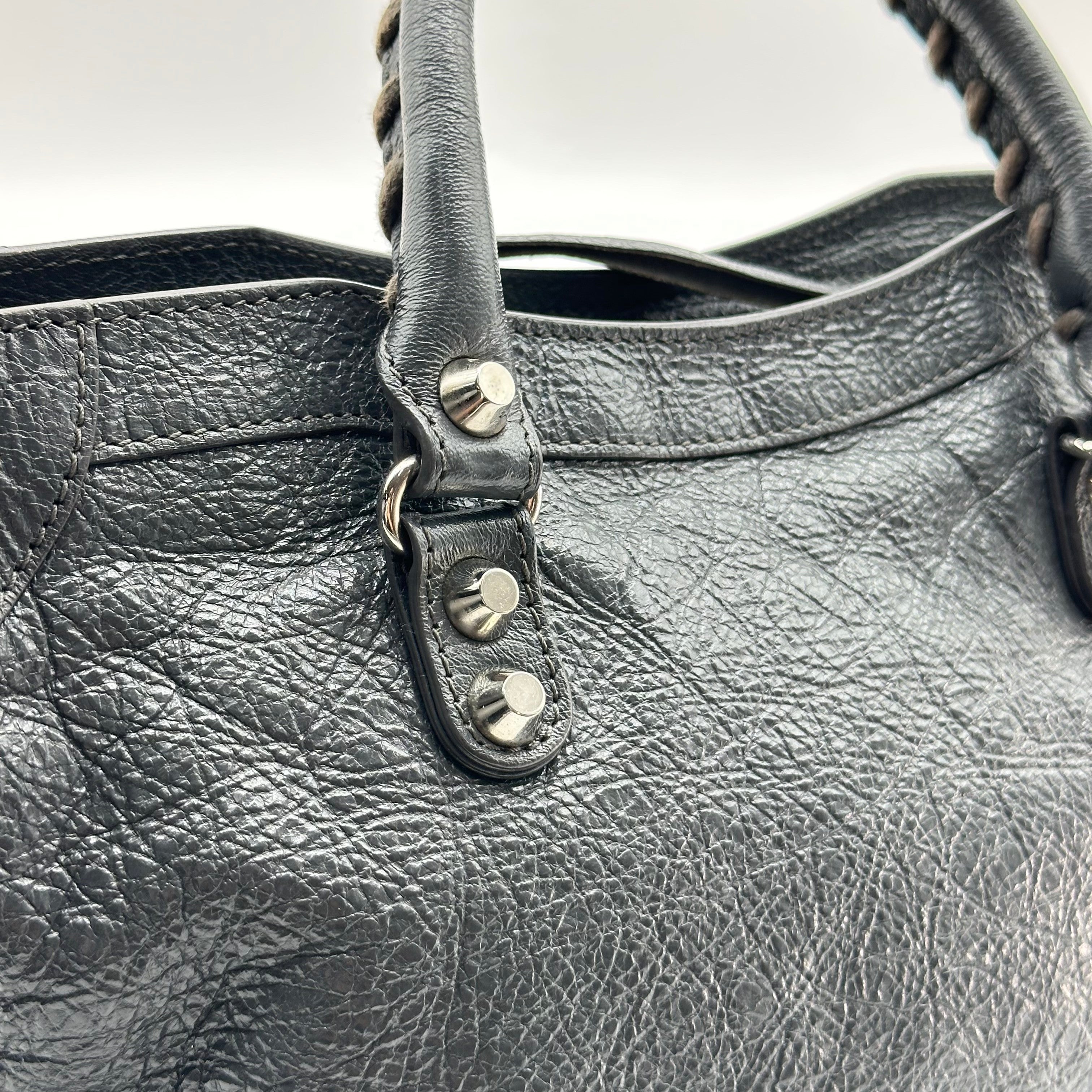 Balenciaga  Calfskin Leather  Silver Motorcycle City Bag