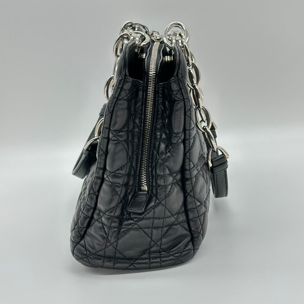 Christian Dior Cannage Leather Chain Tote Bag Black