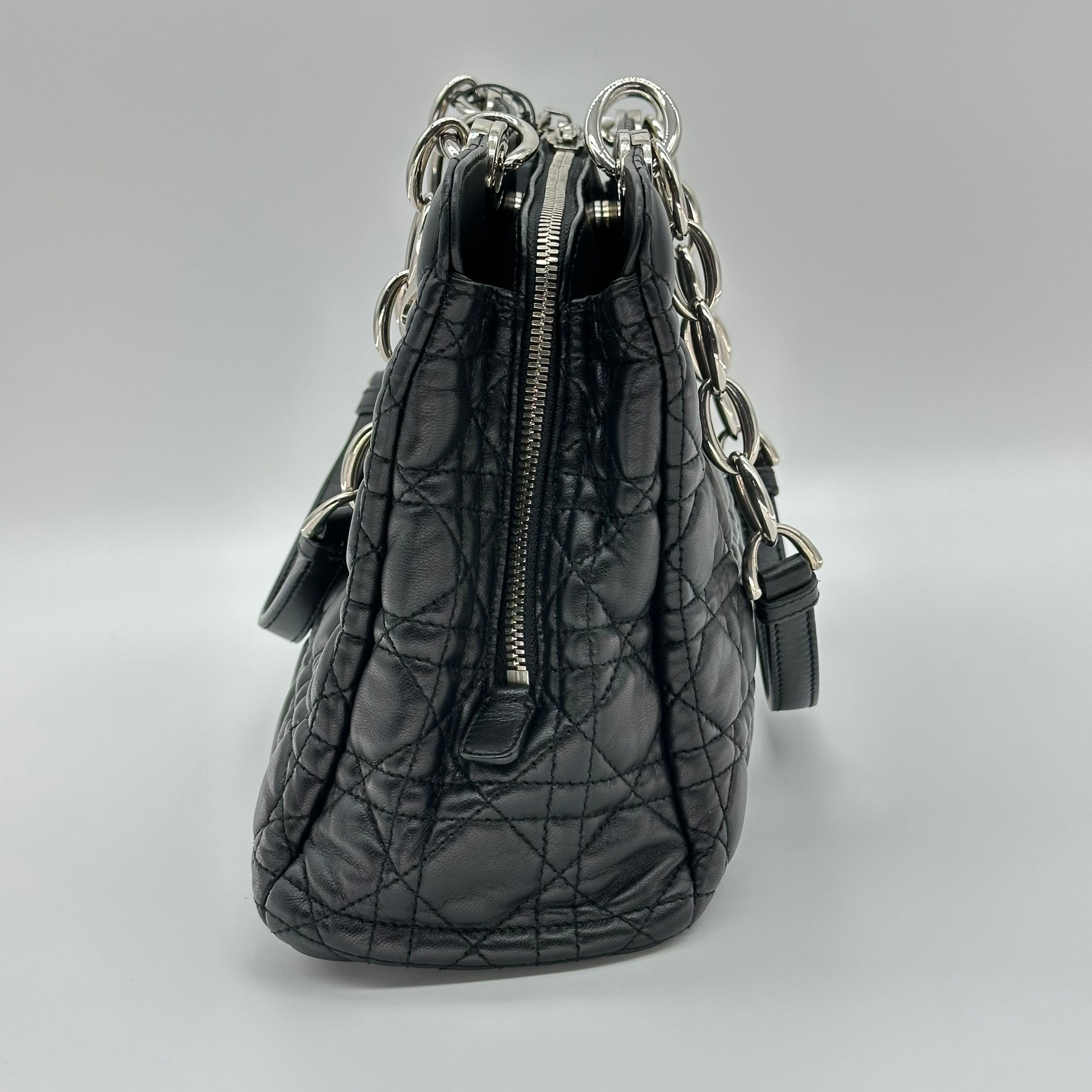 Christian Dior Cannage Leather Chain Tote Bag Black