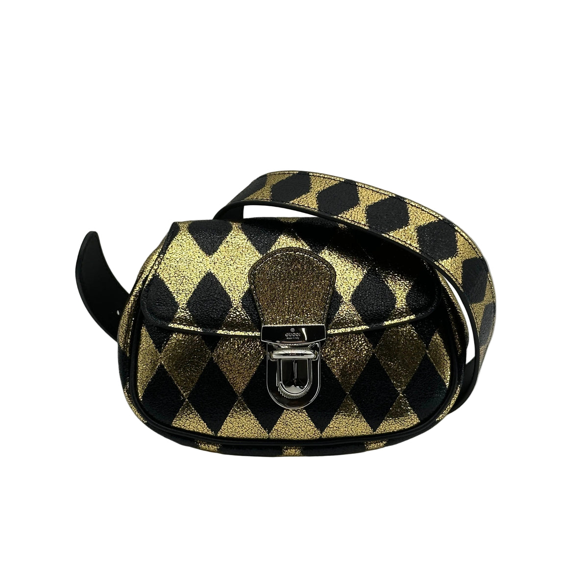 Gucci Metallic Diamond Calfskin Black Gold Belt Bag