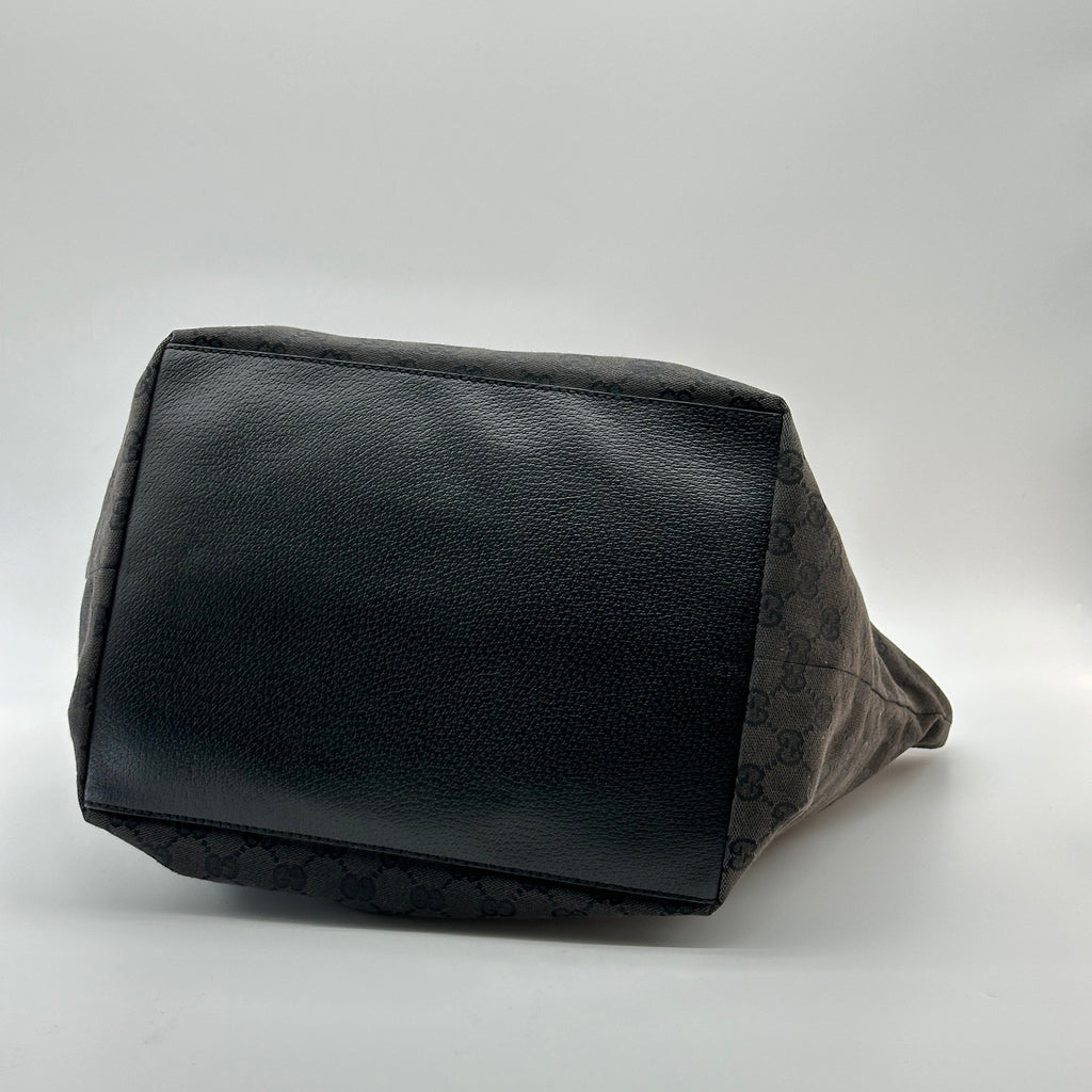Gucci GG Canvas Leather Black Web Stripe Tote Bag