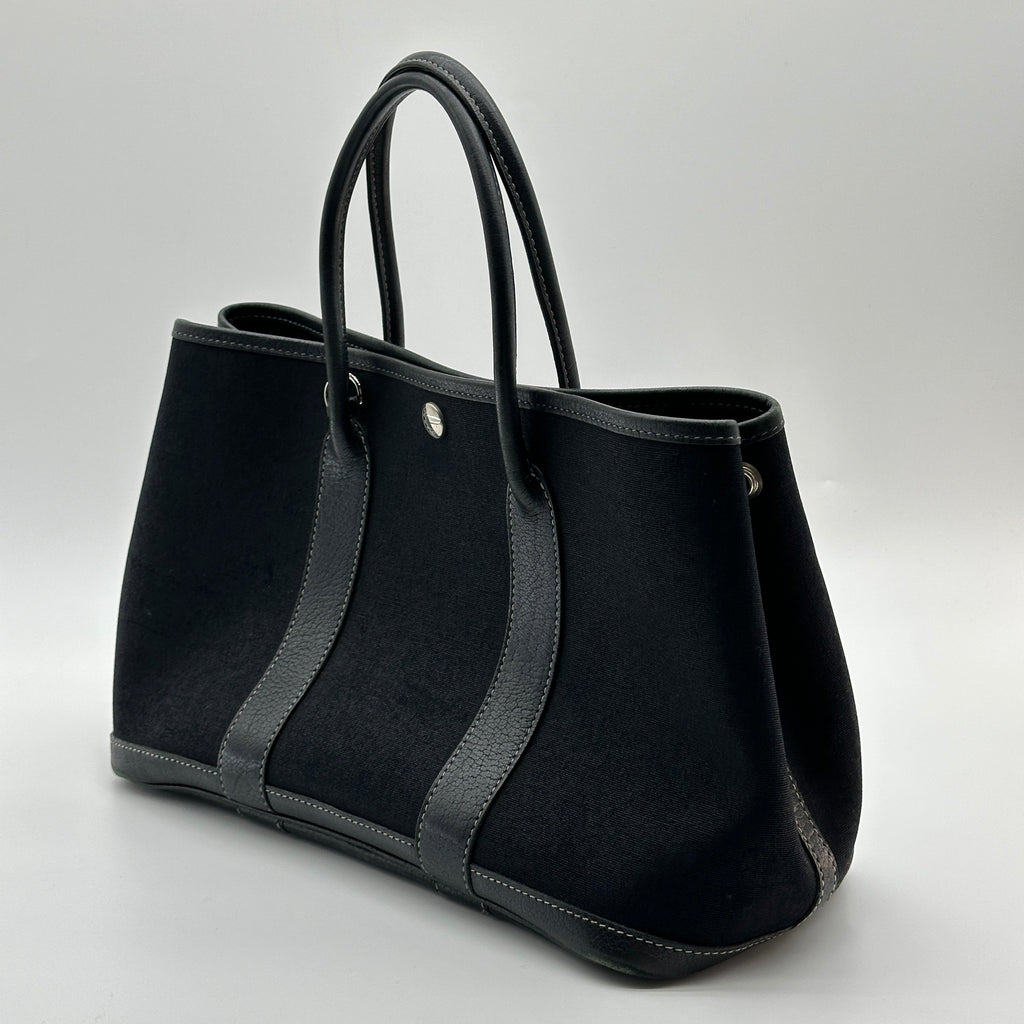 Hermes Garden Party TPM Black Canvas Leather Shoulder Bag