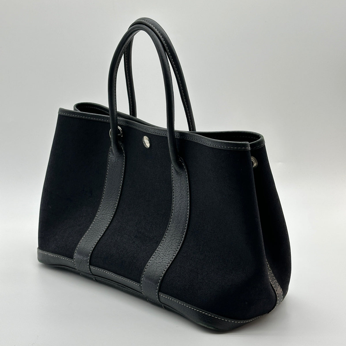 Hermes Garden Party TPM Black Canvas Leather Shoulder Bag