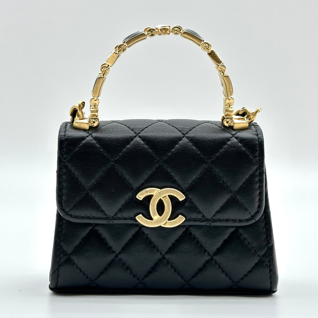 Chanel Quilted Lambskin Trendy CC Mini Black Top Handle Shoulder Bag
