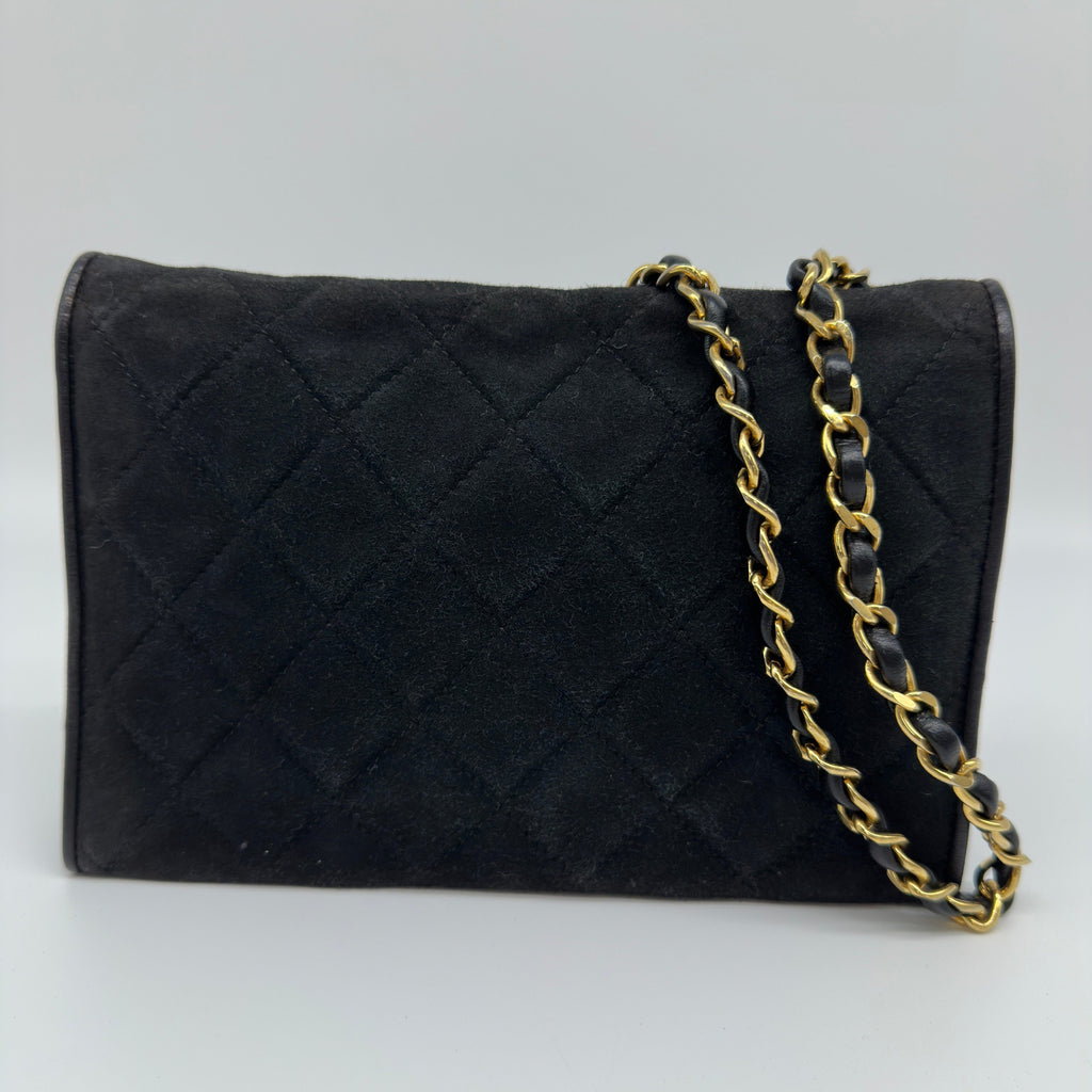 Chanel Quilted Suede Tassel Black Chain Shoulder Bag
