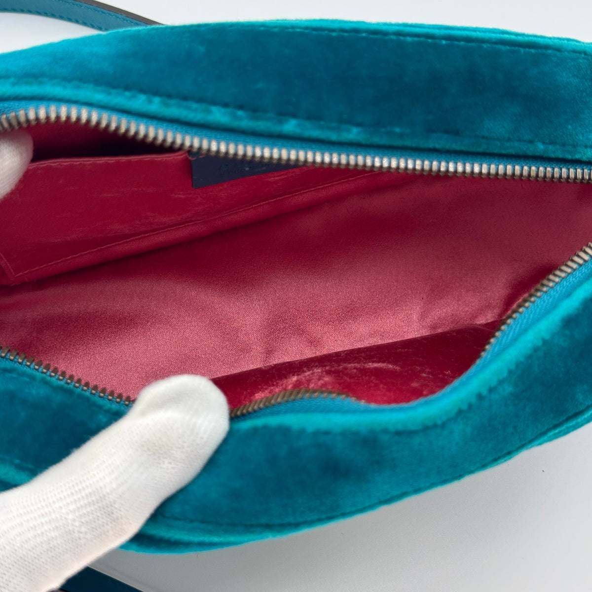 Gucci Quilted Velvet GG Marmont Small Teal Crossbody Bag