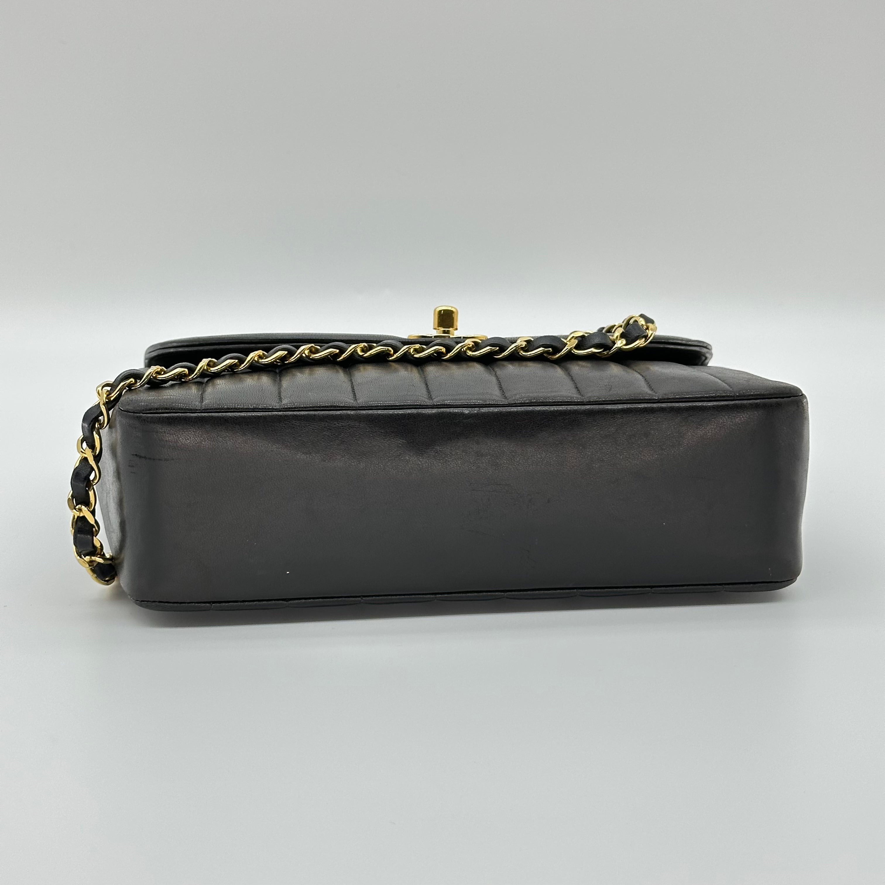 Chanel Vintage Vertical Diana Lambskin Chain Shoulder Bag Black 2 Series