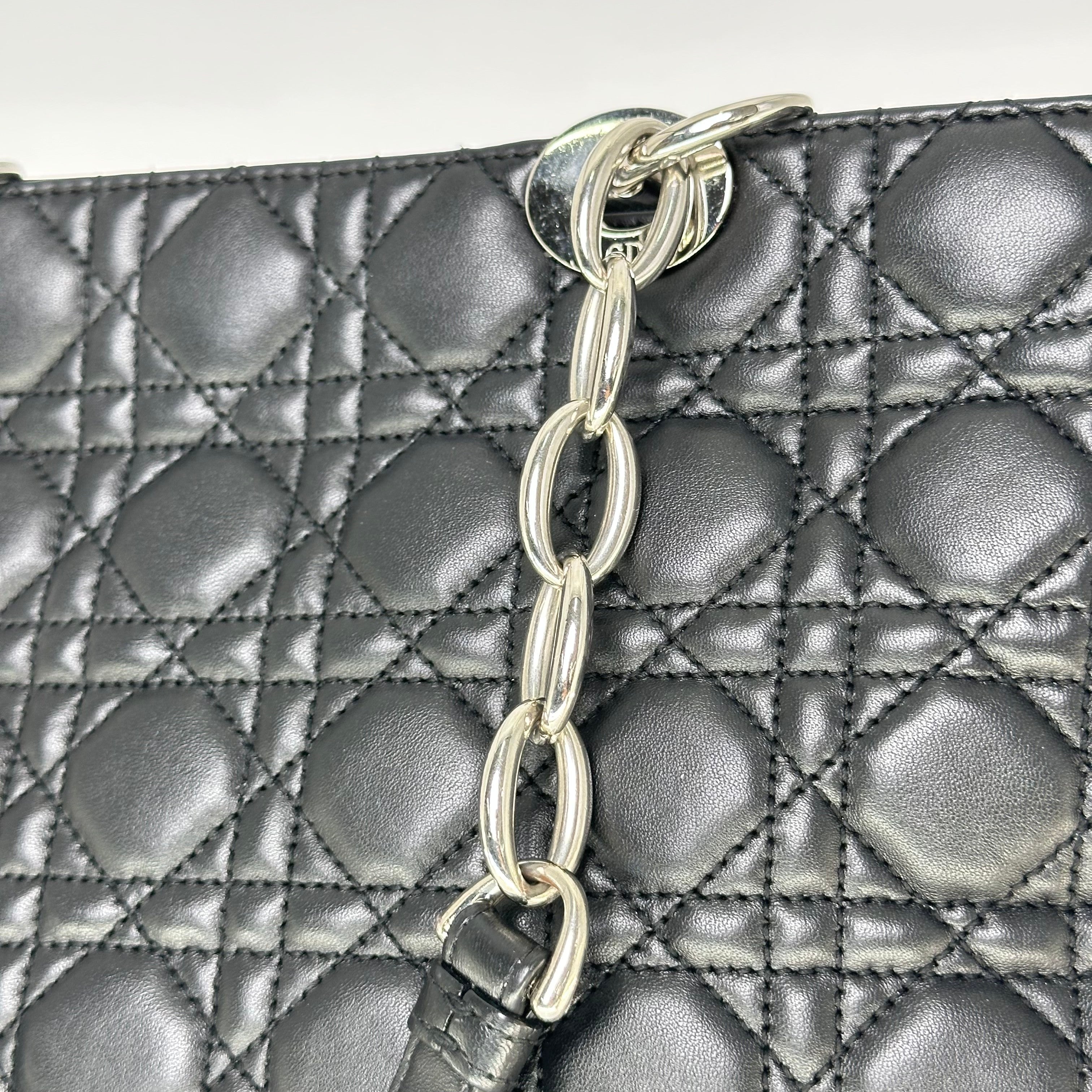 Christian Dior Lambskin Cannage Medium Dior Soft Shopping Tote Black