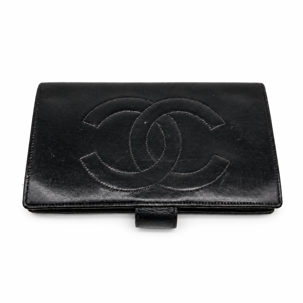 Chanel Leather CC Logo Black Bifold Long Wallet