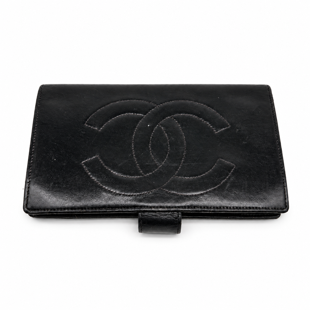 Chanel Leather CC Logo Black Bifold Long Wallet