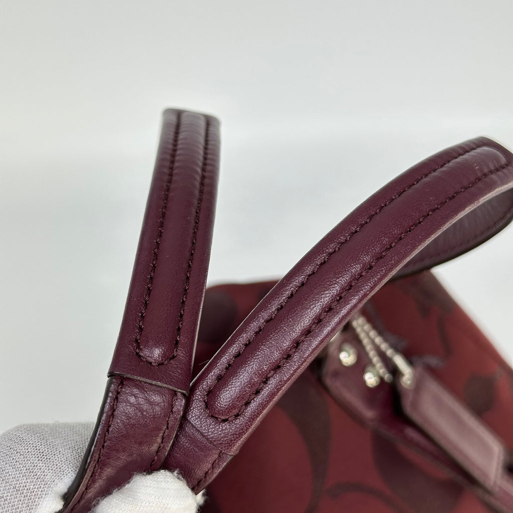 Coach 标志性徽标手提包酒红色 2Way 单肩斜挎包复古