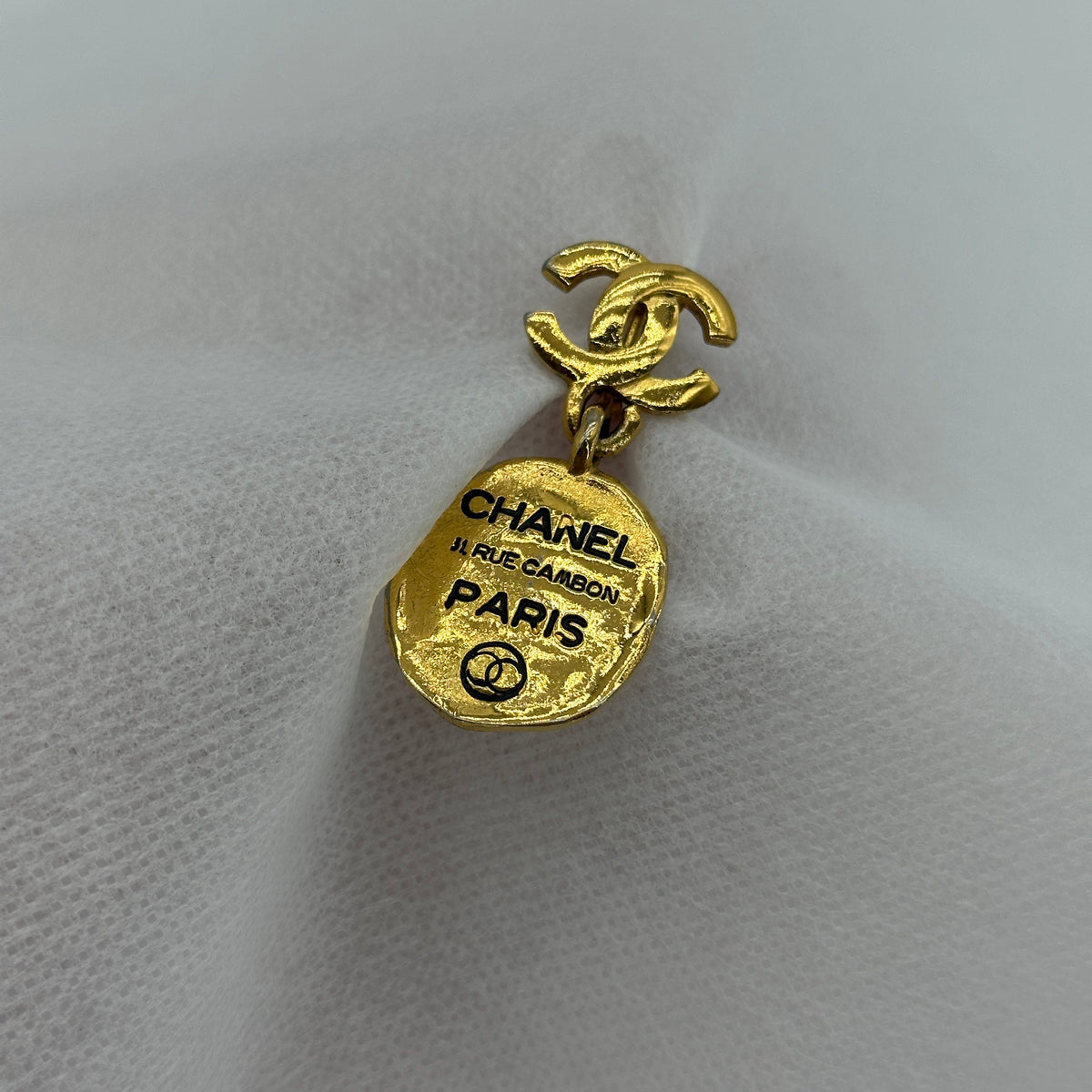 Chanel Coco Mark Cambon Plate Gold-Tone Drop Earrings
