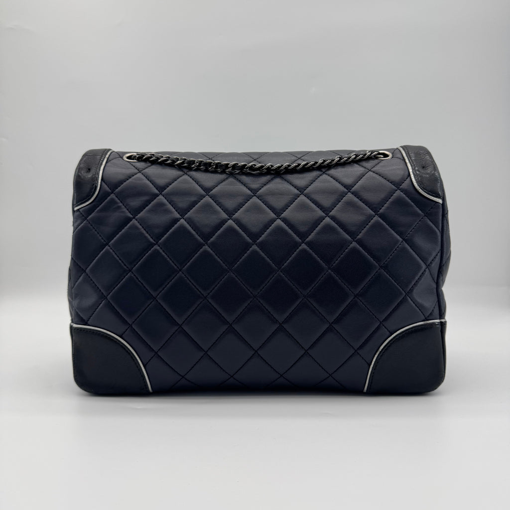 Chanel Matelasse Lambskin Single Flap Double Chain Bag Navy Blue Gunmetal Fittings 21XXXXXX