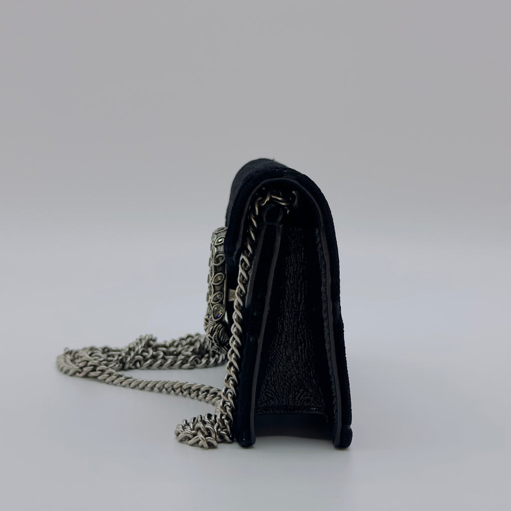 Gucci GG Velvet Dionysus Super Mini Black Chain Shoulder Bag
