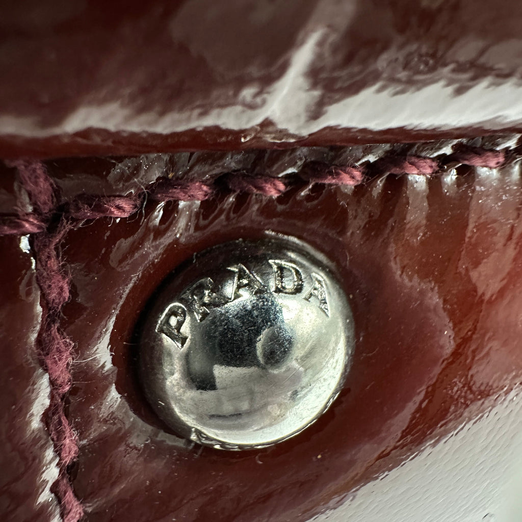 Prada Patent Leather Mini Burgundy Boston Bag