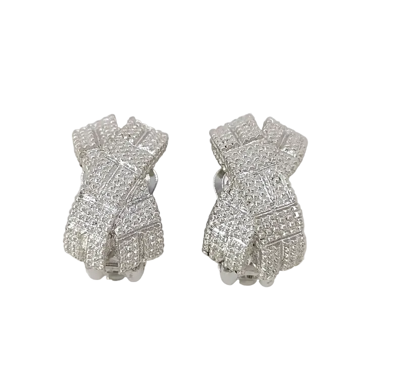Christian Dior Double Ring Clip On Earrings Vintage Silver Jewelry