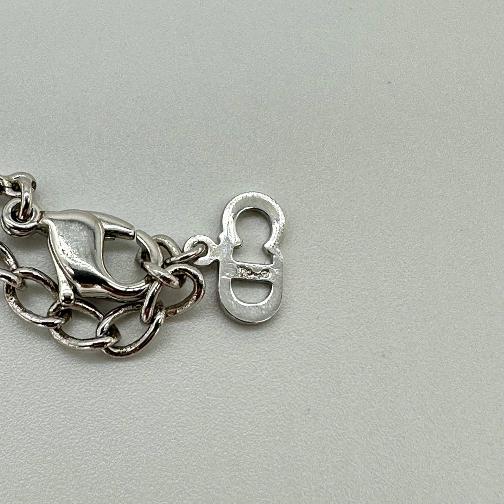 Christian Dior Heart Rhinestone Logo Necklace Silver Snake Chain
