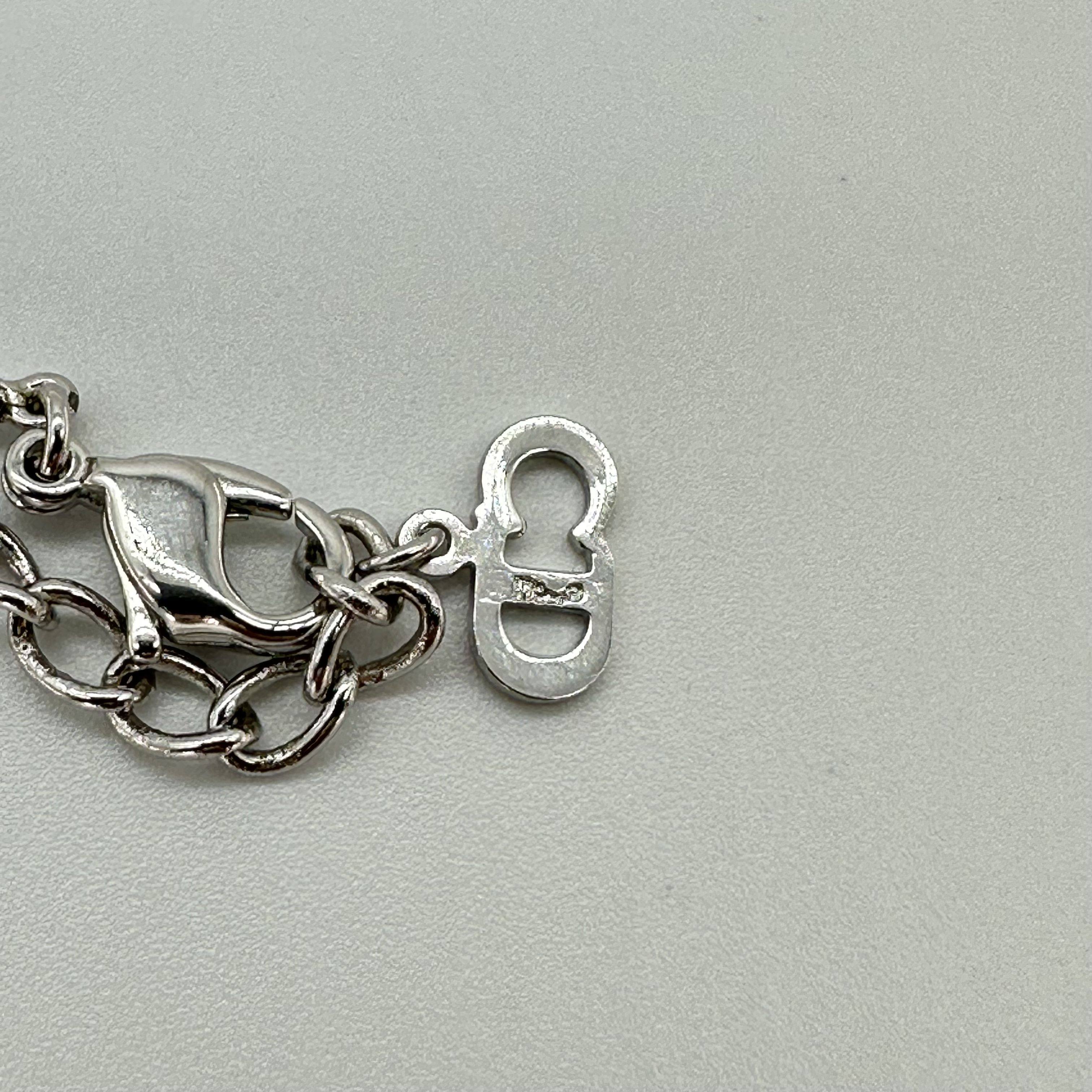 Christian Dior Heart Rhinestone Logo Necklace Silver Snake Chain