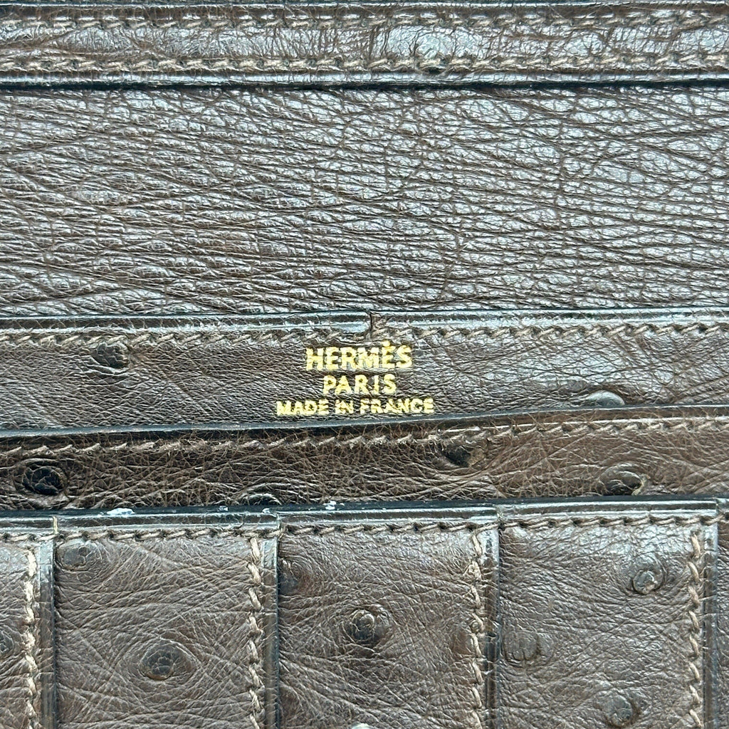 Hermes Ostrich Bearn Classic Brown Long Wallet