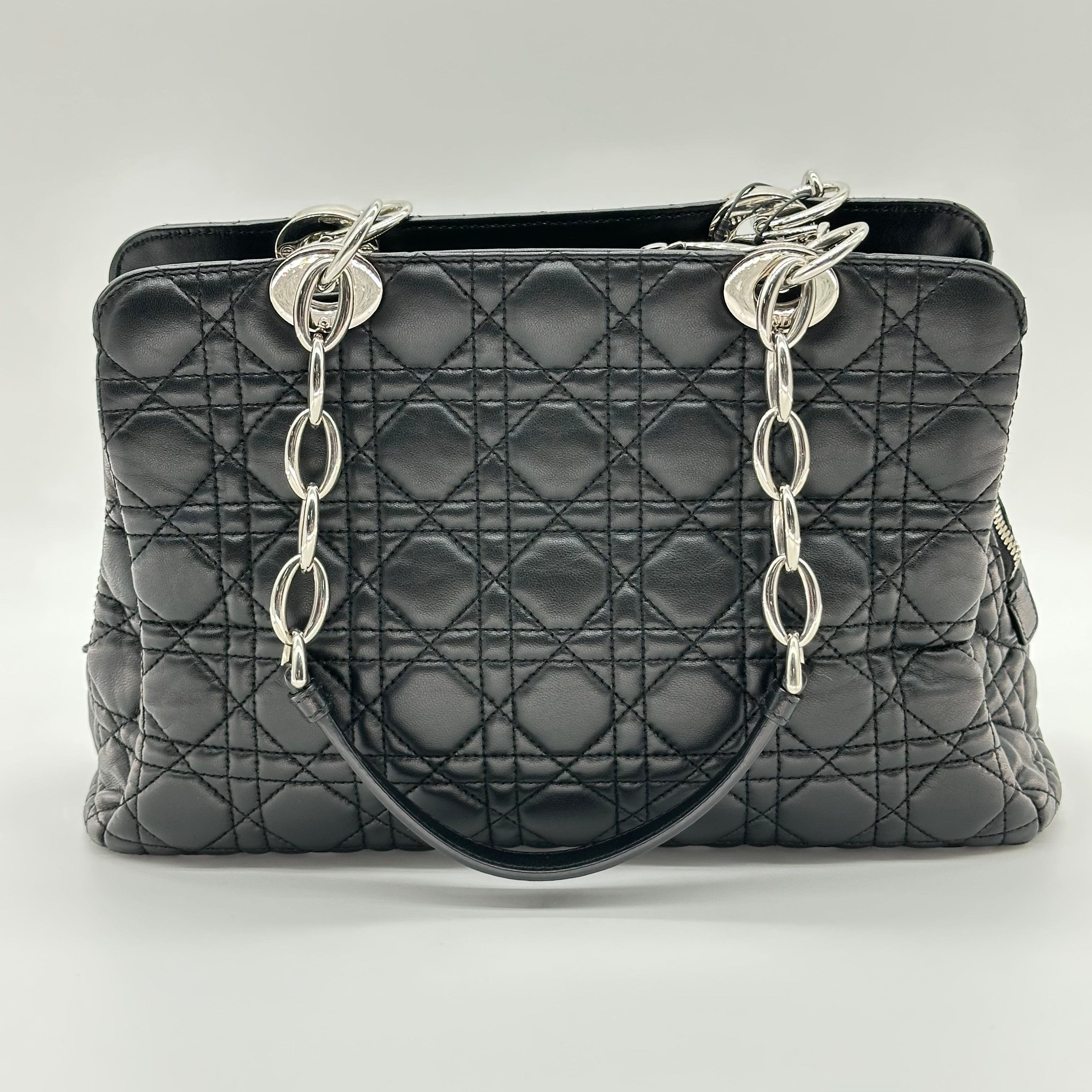 Christian Dior Cannage Leather Chain Tote Bag Black