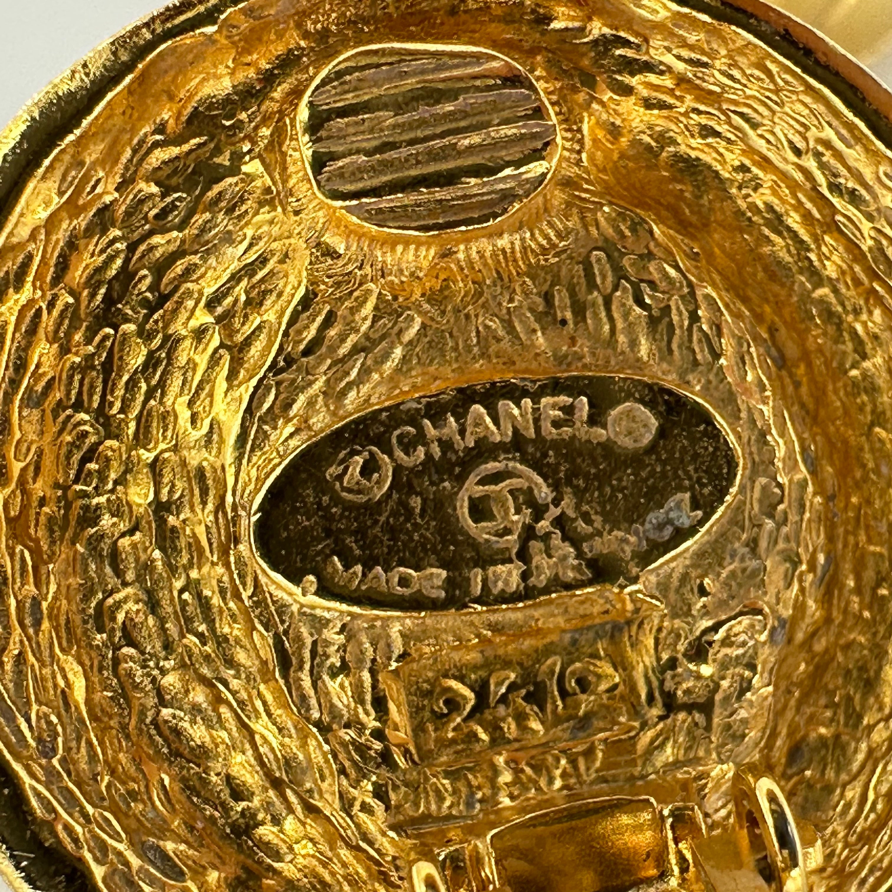 CHANEL Earrings Coco Mark Metal/Stone Gold/Brown Women's Free Shipping