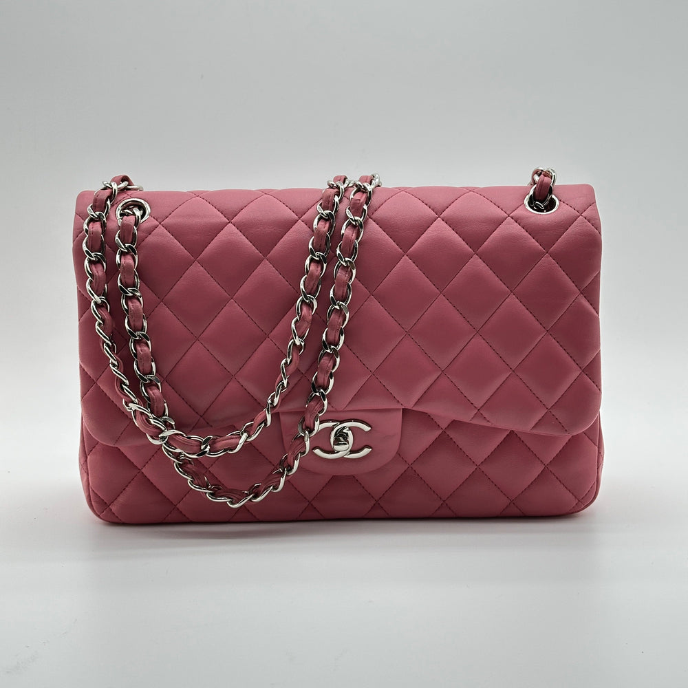 Chanel Matelasse 30 Lambskin Double Flap Double Chain Bag Pink Silver