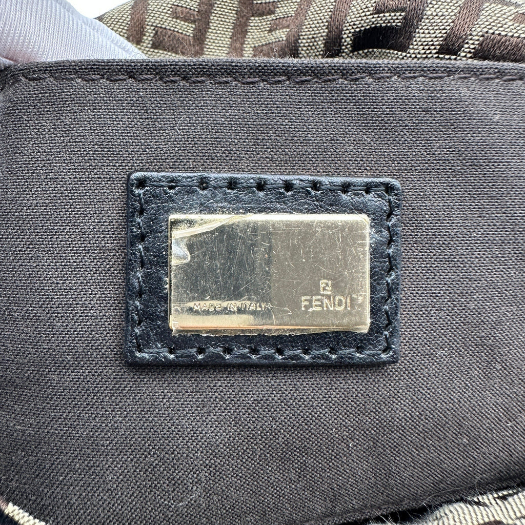 Fendi Zucchino Canvas Mamma Baguette Brown Shoulder Bag